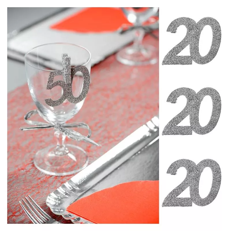 6 Gros confetti Anniversaire Argent 20 ans, décoration de table