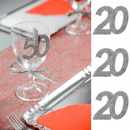6 Gros confetti Anniversaire Argent 20 ans, décoration de table