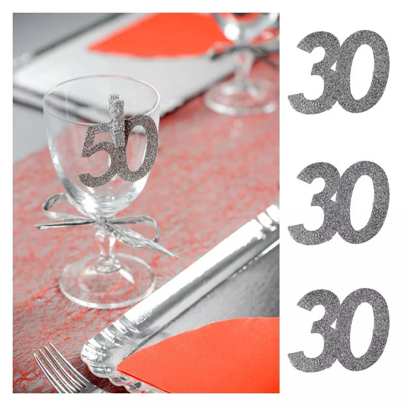6 Gros confetti Anniversaire Argent 30 ans, décoration de table