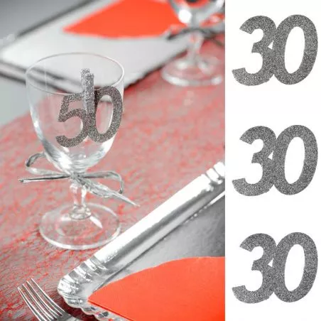 6 Gros confetti Anniversaire Argent 30 ans, décoration de table