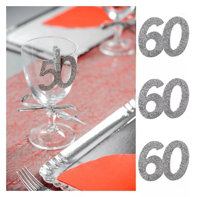 6 Gros confetti Anniversaire Argent 50 ans, décoration de table