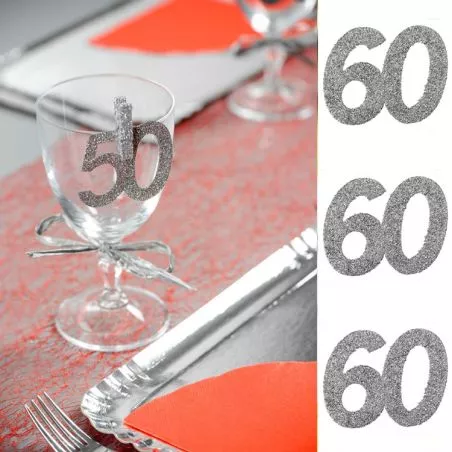 6 Gros confetti Anniversaire Argent 50 ans, décoration de table