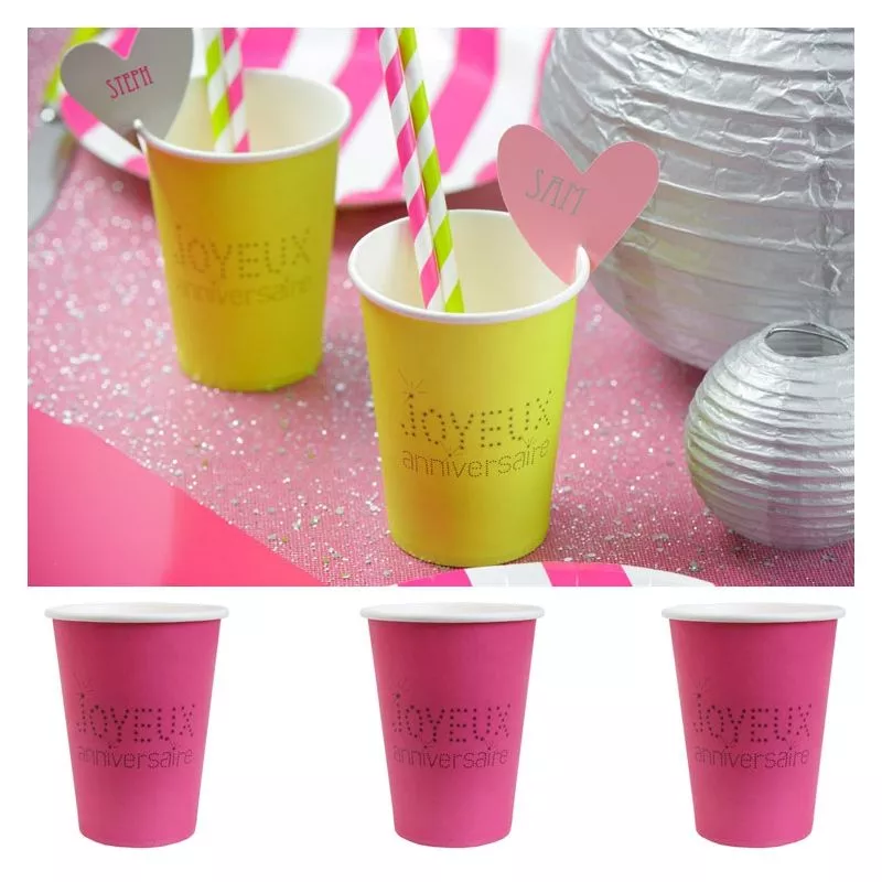 Gobelet jetable Anniversaire (les 10) - Fuchia