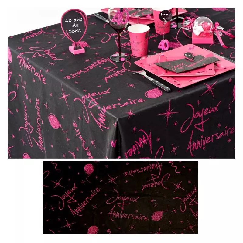 Nappe tissu Joyeux Anniversaire pailletée