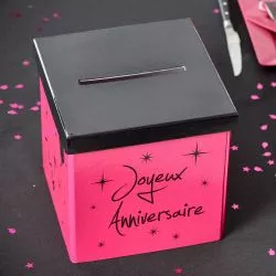 Tirelire urne Joyeux Anniversaire collection fuchia