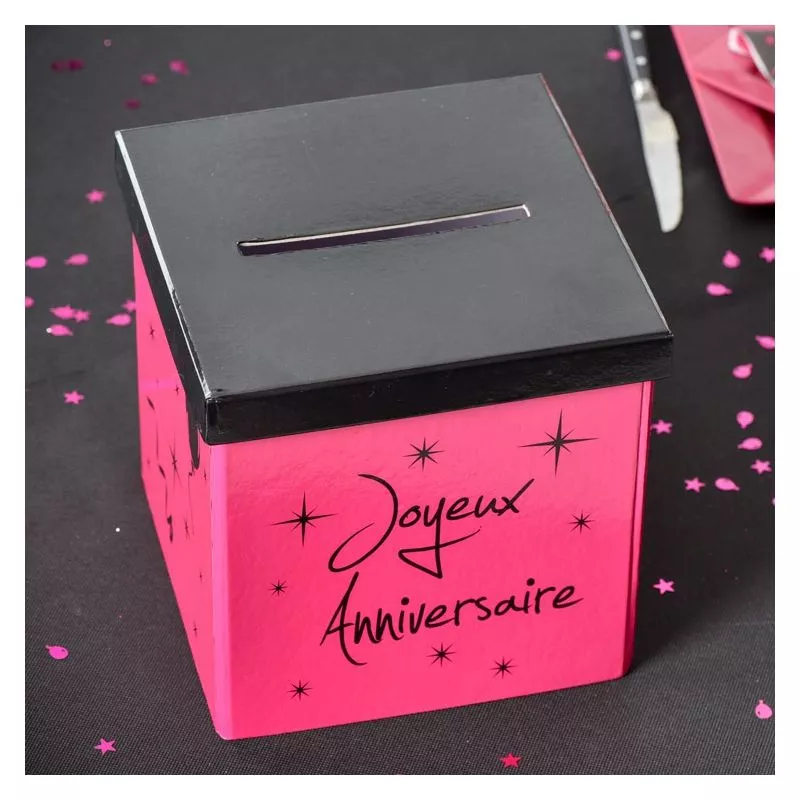 Tirelire urne Joyeux Anniversaire collection fuchia
