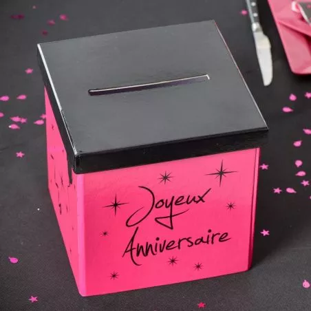 Tirelire urne Joyeux Anniversaire collection fuchia