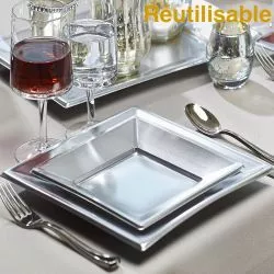 Assiette jetable Argentée  23x23cm (les 8)