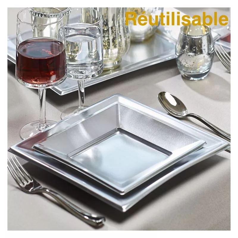 Assiette jetable Argentée  23x23cm (les 8)