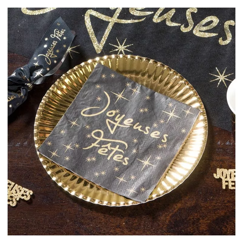 Serviette de table jetable Joyeux fêtes Noir (20 pièces)