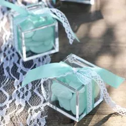 Boite dragées Cube cadeau plexi