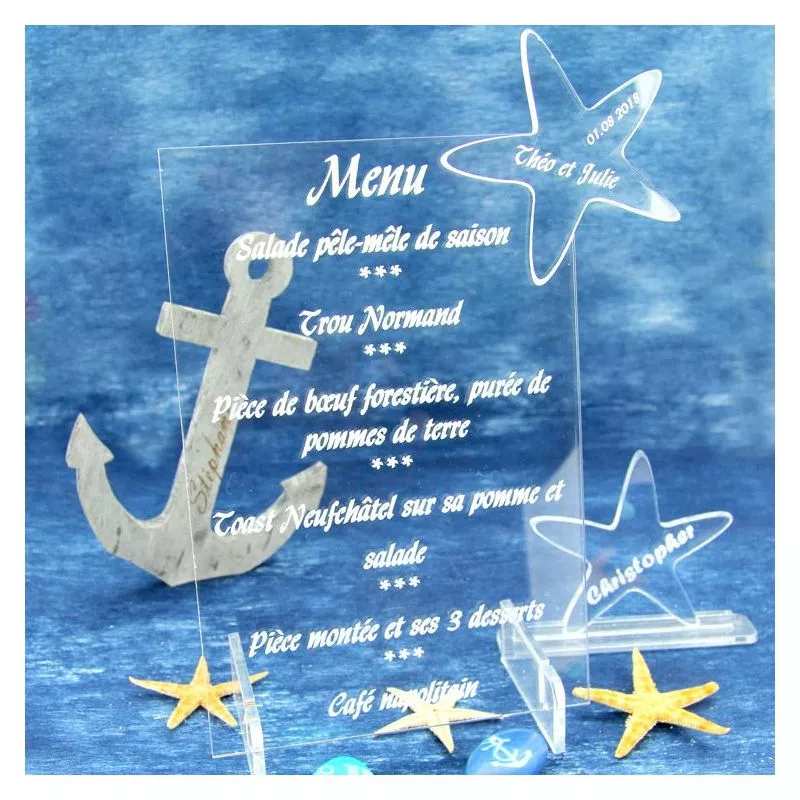 Menu personnalisé plexi - Etoile de mer