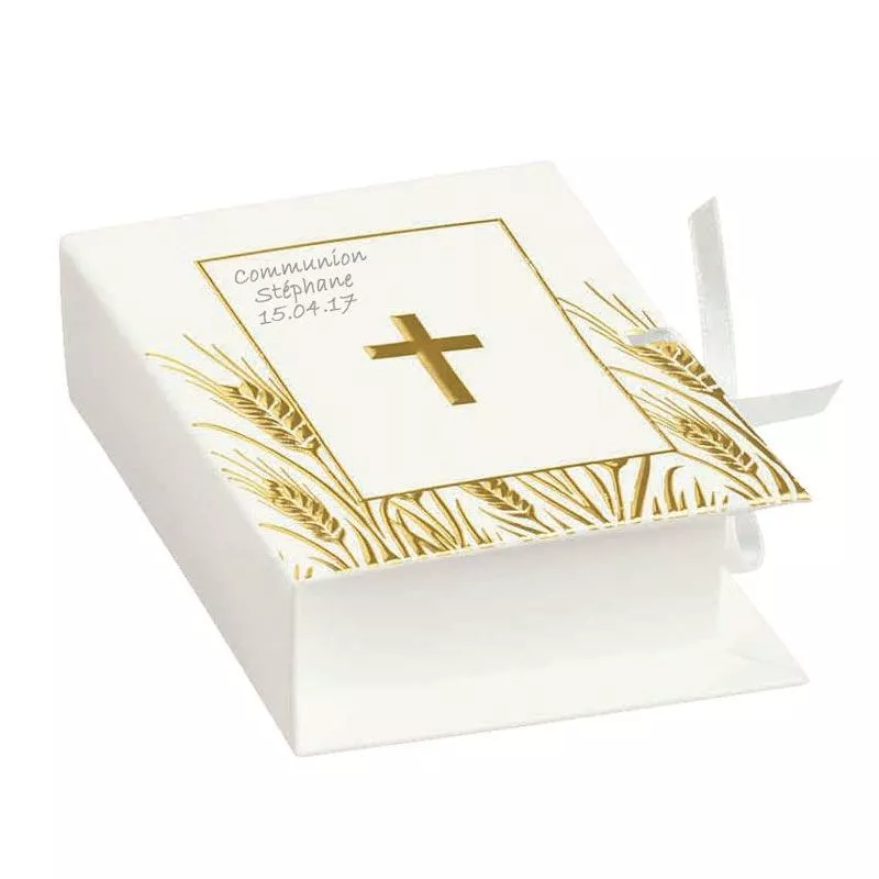 Boite dragées communion livre Bible (lot de 10)