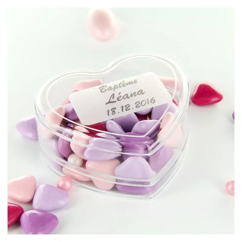 Boite dragées transparent Coeur plat