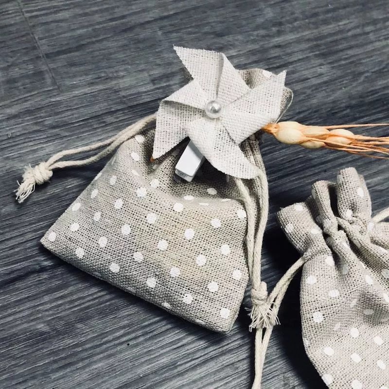 Sachet dragées lin à pois