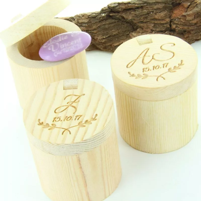 Boite dragées boite en bois massif gravée - Ronde