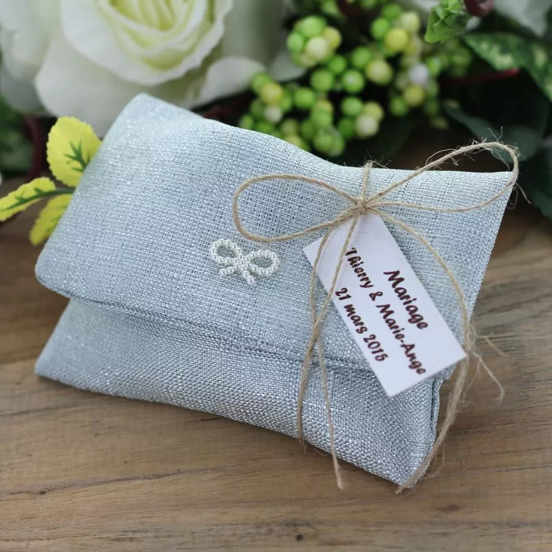 12 Sac dragées pochette enveloppe - Céleste