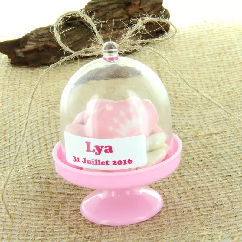 6 boites dragées baptême Cloche - Rose