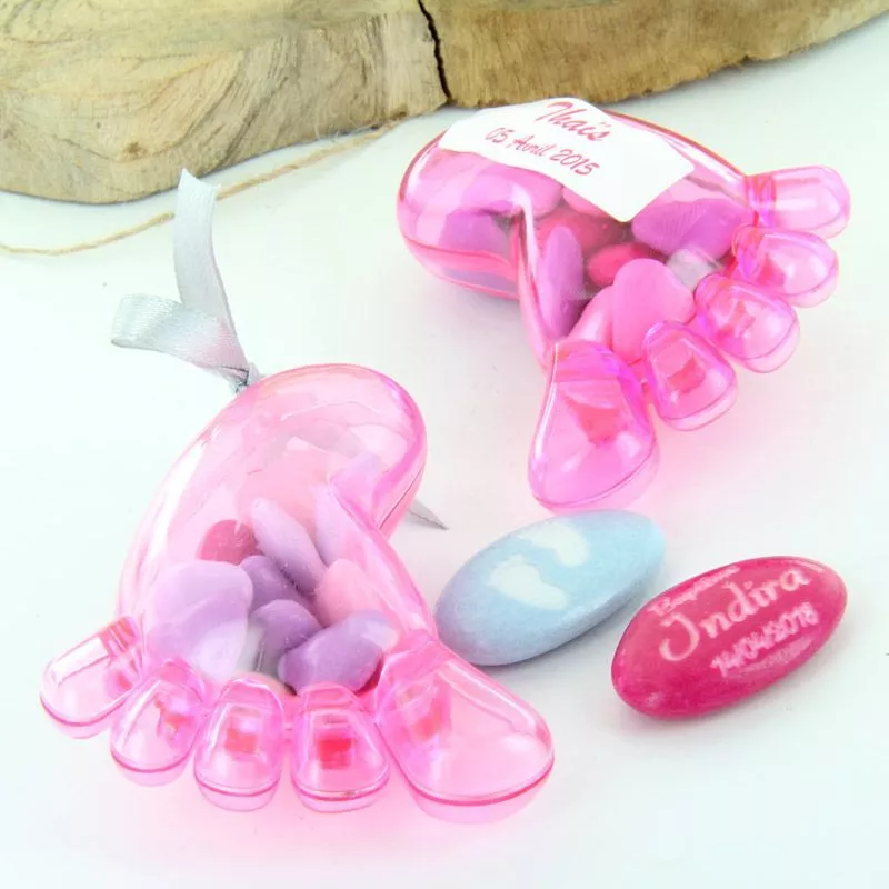 6 Boites dragée fille, Pied bébé - Rose