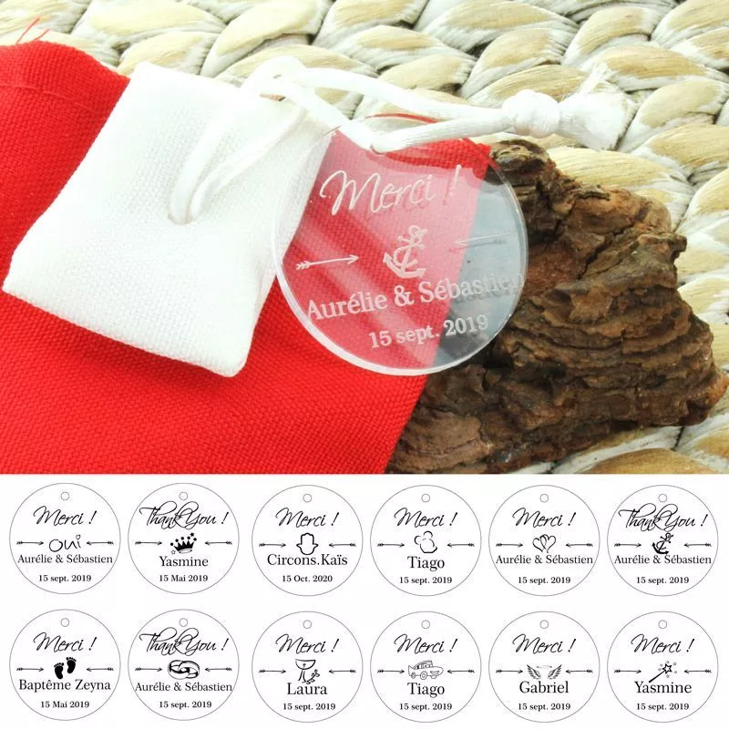 Étiquettes dragées Plexi Ronde - Personnalisée