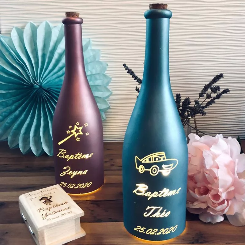 Bouteille lumineuse Personnalisée Baptême