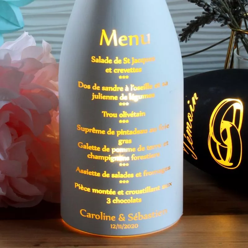 Menu Bouteille lumineuse Personnalisée