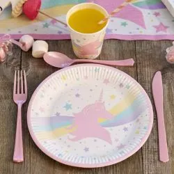 Assiette anniversaire jetable Licorne X8