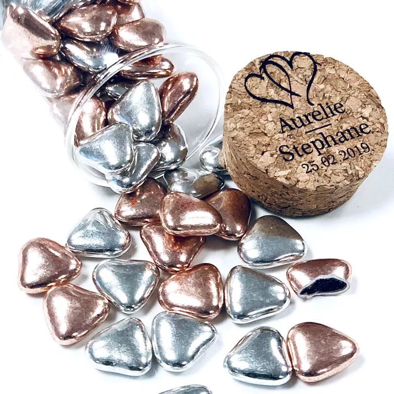Mini coeur chocolat mélange Rose gold et Argent