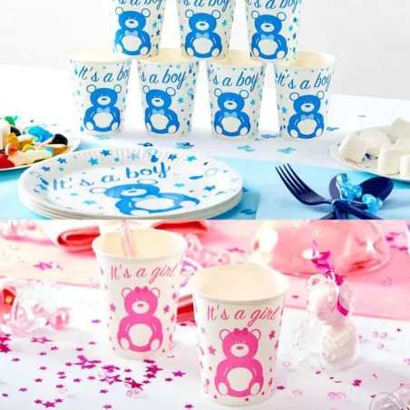 gobelets en papier pour gender reveal baby shower