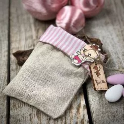 Bourse dragées Naissance Lin "Bébé" (12pcs) Rose