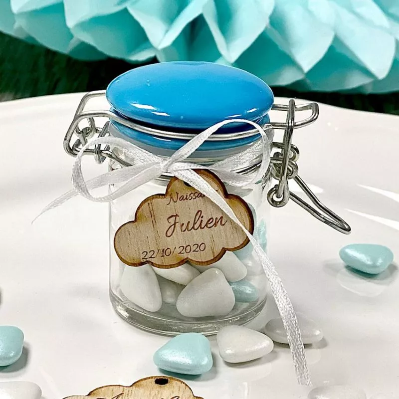 Mini Pot dragées Confiture Verre et Céramique - Bleu