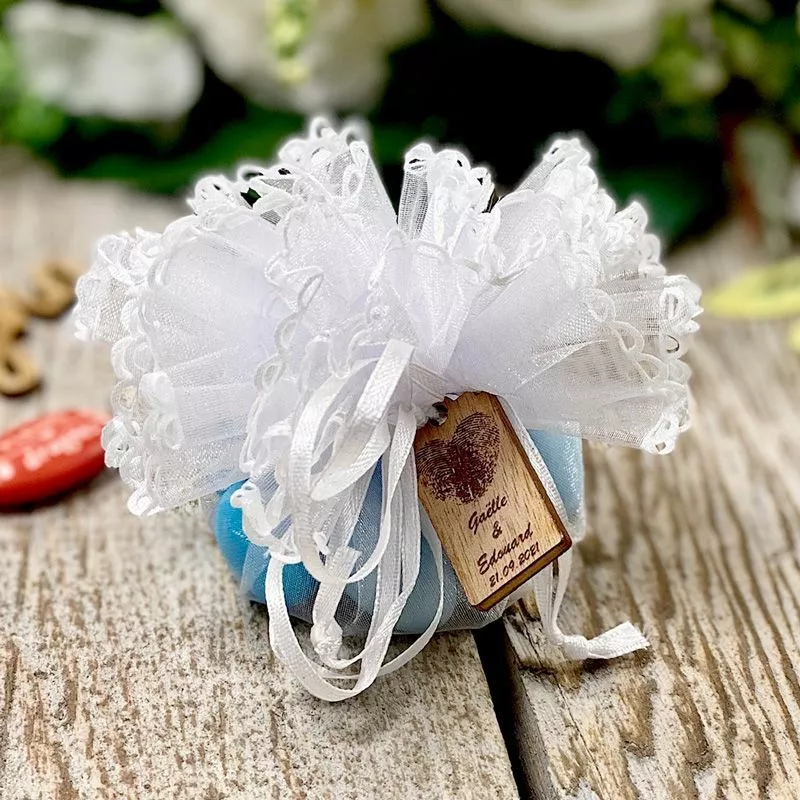Bourse dragées Pompon avec Tiret rapide (12pcs)