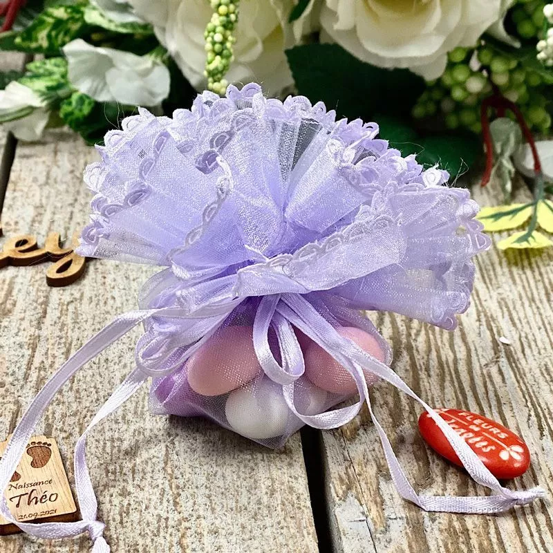 Bourse dragées Pompon avec Tiret rapide (12pcs)