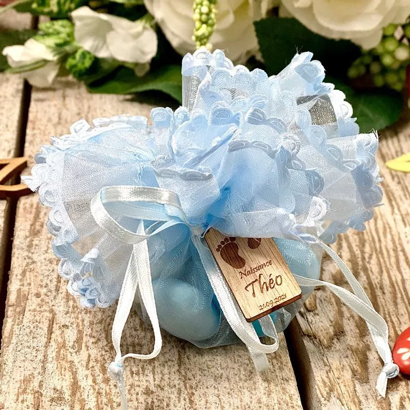 Bourse dragées Pompon avec Tiret rapide (12pcs)