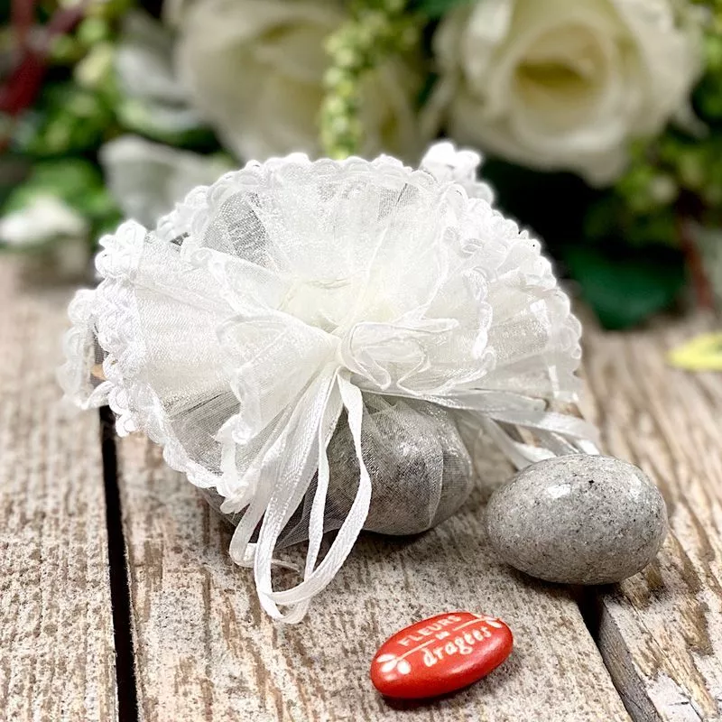 Bourse dragées Pompon avec Tiret rapide (12pcs)