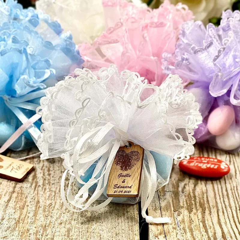 Bourse dragées Pompon avec Tiret rapide (12pcs)