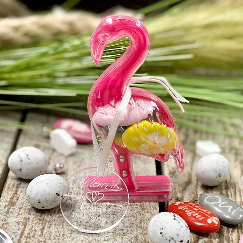 Boite dragées Flamant Rose plexi