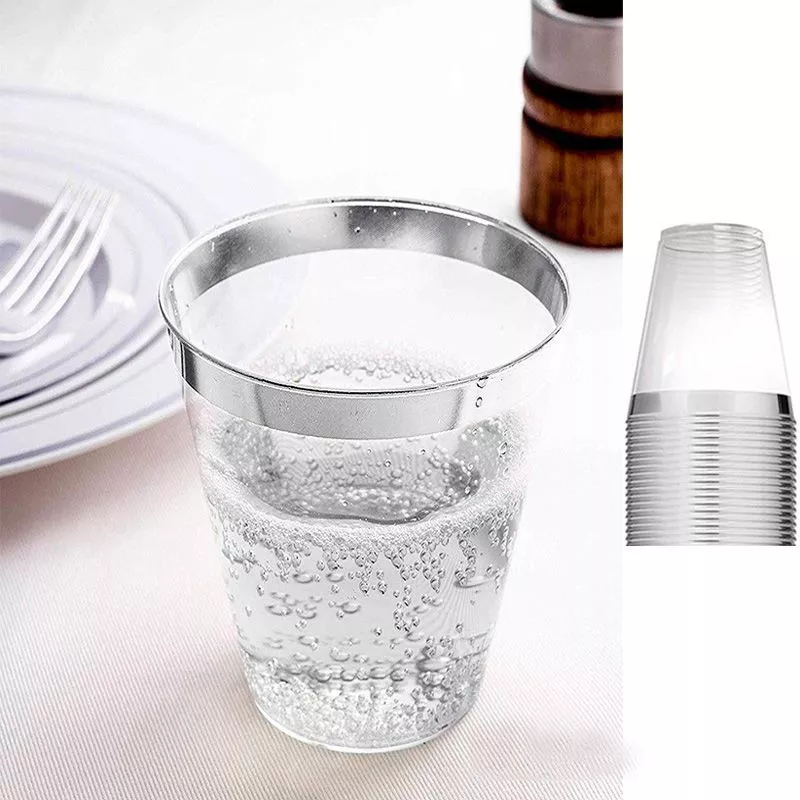 Verre à bière réutilisable plastique Liseré Argent 6 Pièces