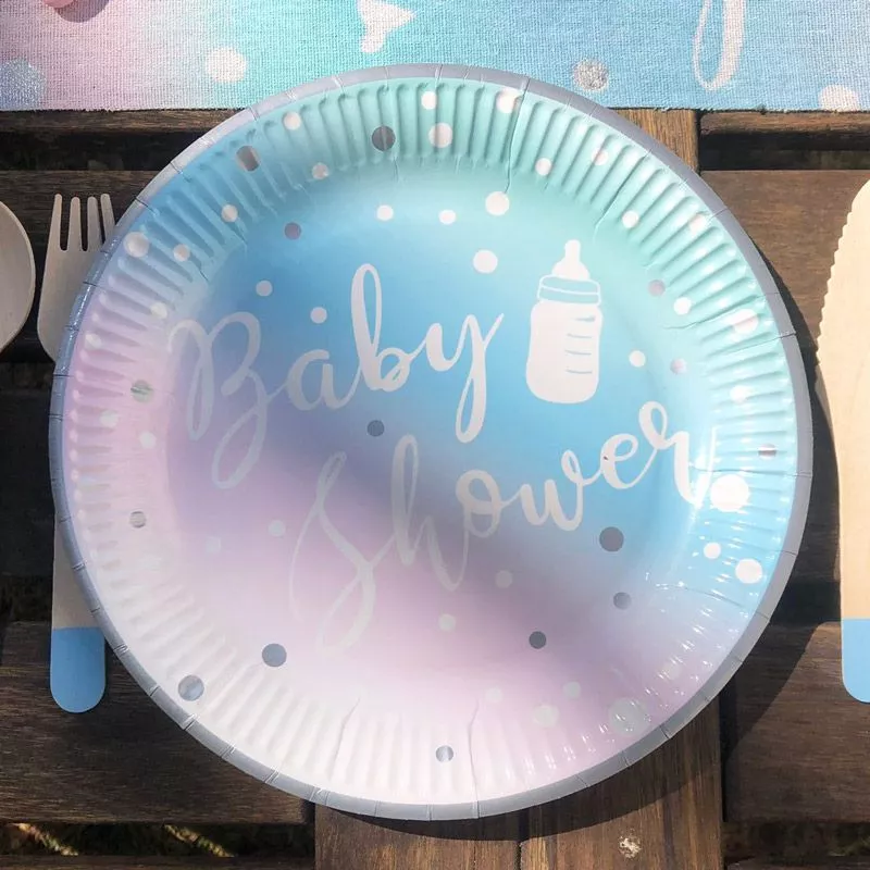 Assiette jetable BABY SHOWER arc en ciel (lot de 8)