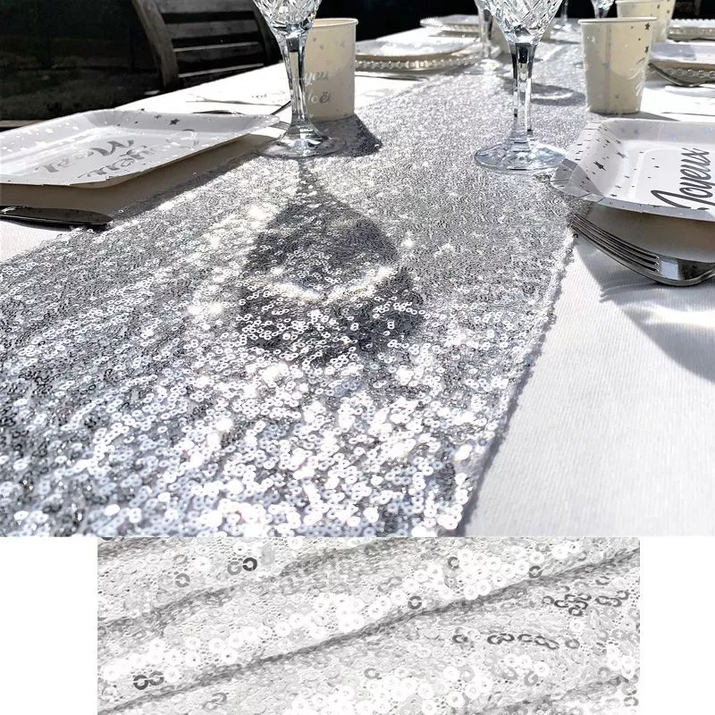 Chemin de table sequin 30CMX2,75 M - Argent