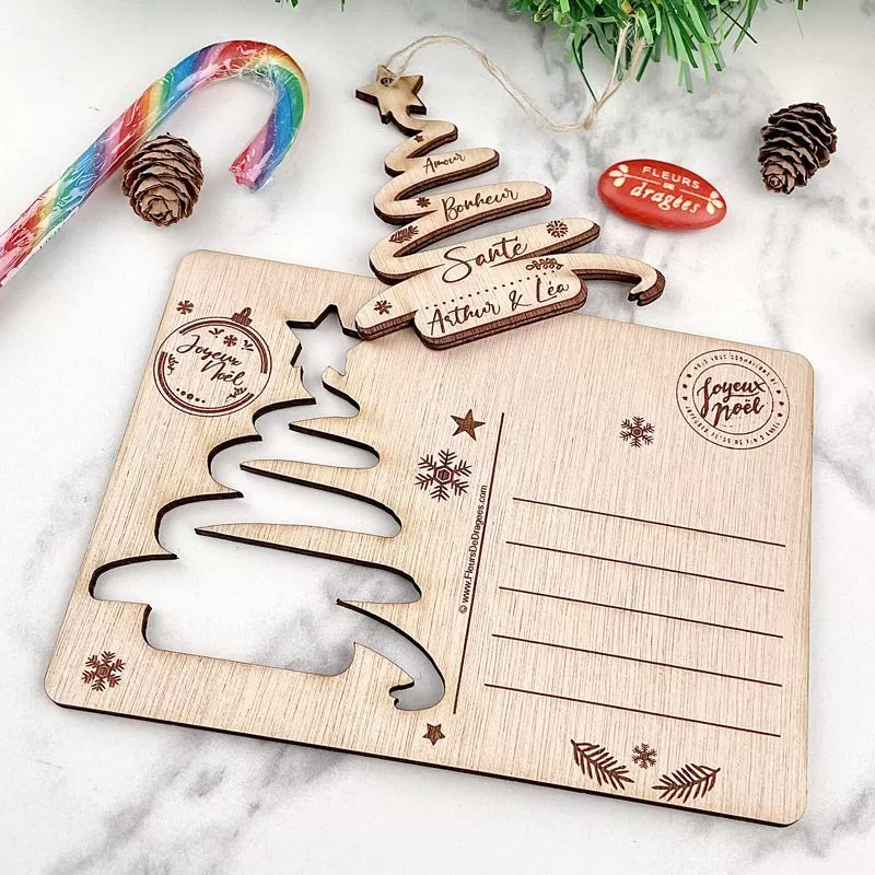 Carte de noël 3d bois - Sapin magique Personnalisé