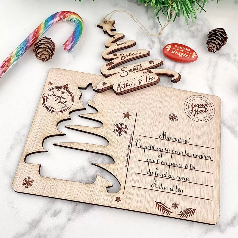 Carte de noël 3d bois - Sapin magique Personnalisé