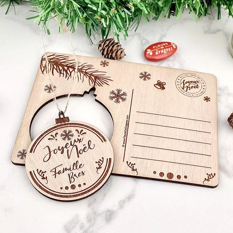 Carte de noël 3d bois - Boule Personnalisée