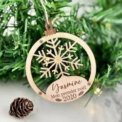 Boule de noël personnalisée Bois - Flocon neige