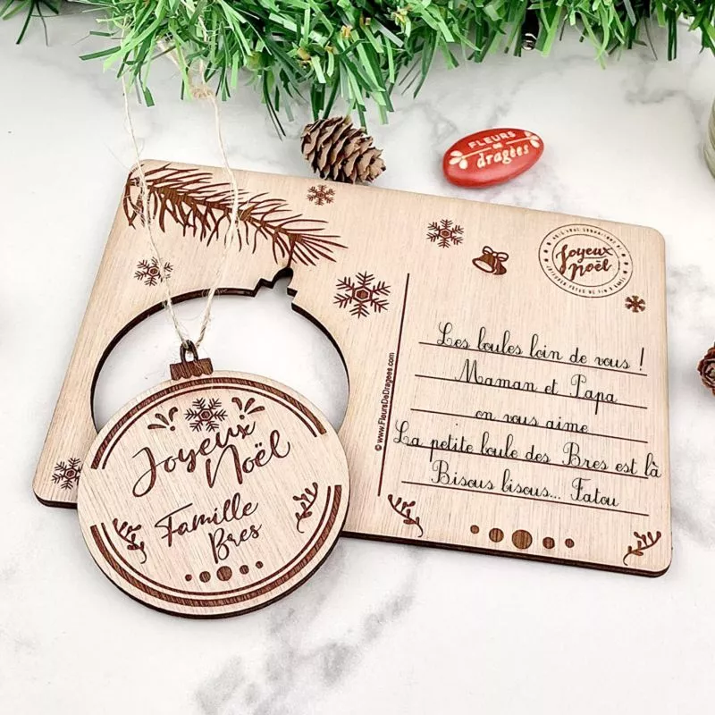 Carte de noël 3d bois - Boule Personnalisée