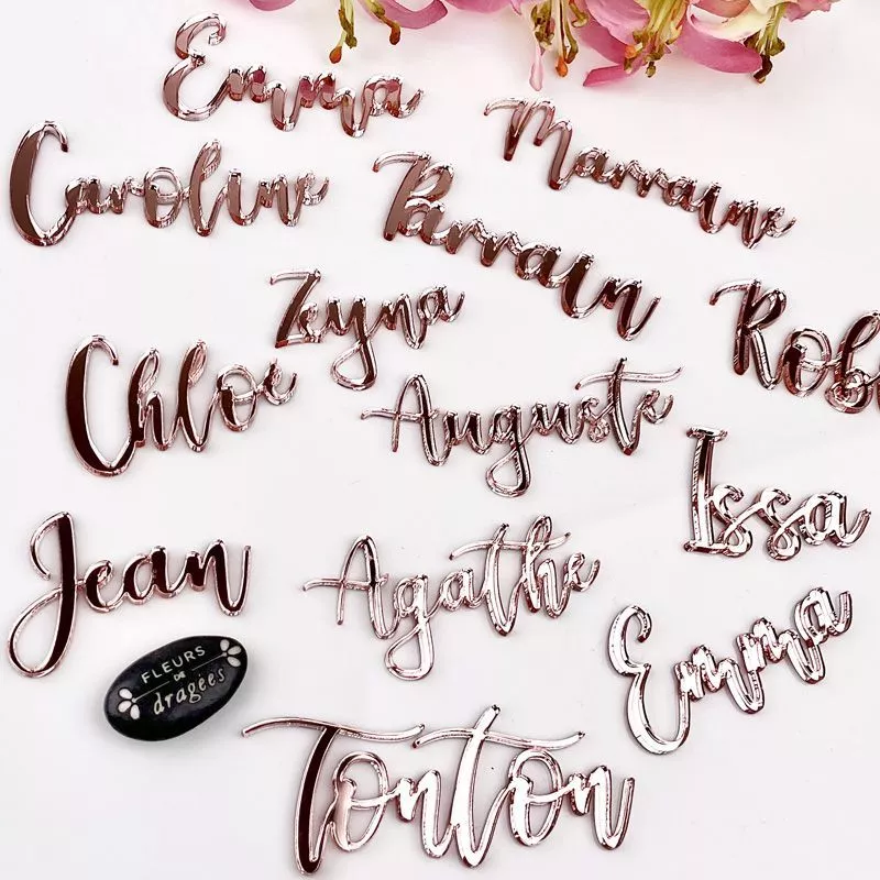 Marque place plexi Prénom découpé - Rose Gold
