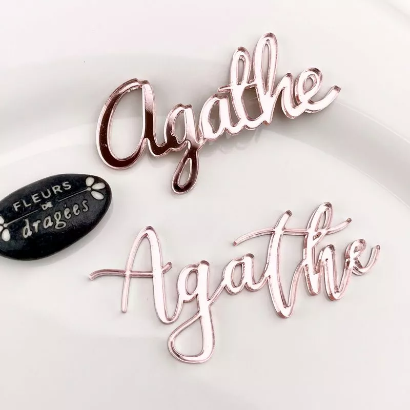 Marque place plexi Prénom découpé - Rose Gold