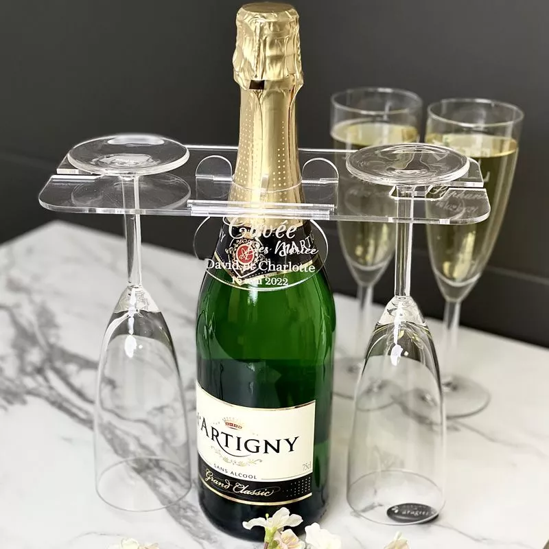 Support 2 flûtes champagne pour Bouteille