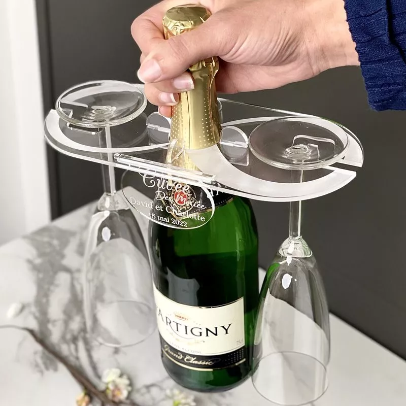 Support 2 flûtes champagne pour Bouteille - Infini