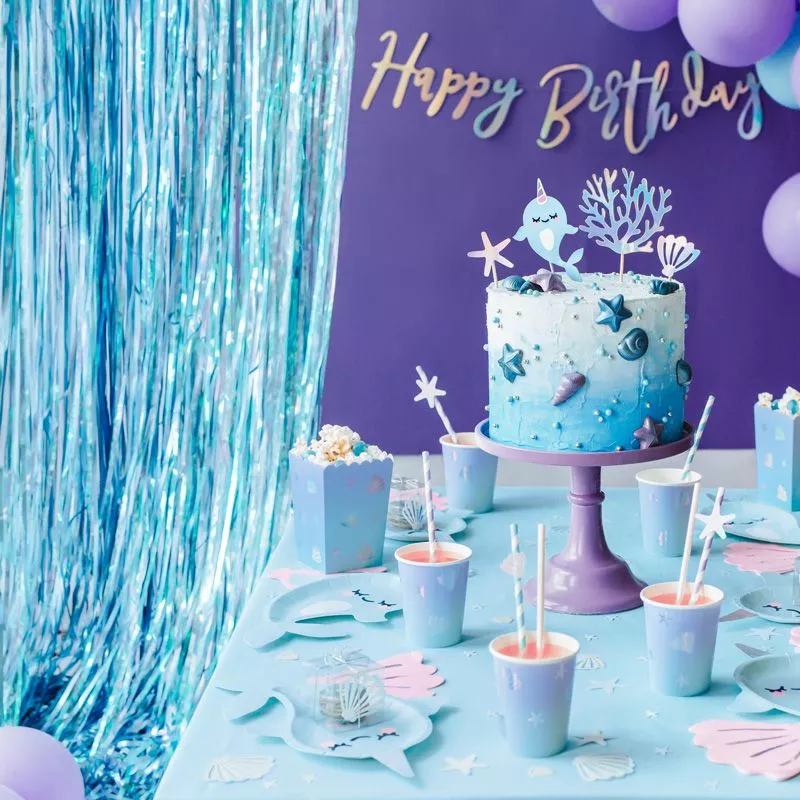 Rideau frange anniversaire Bleu (0.9x2.5m)